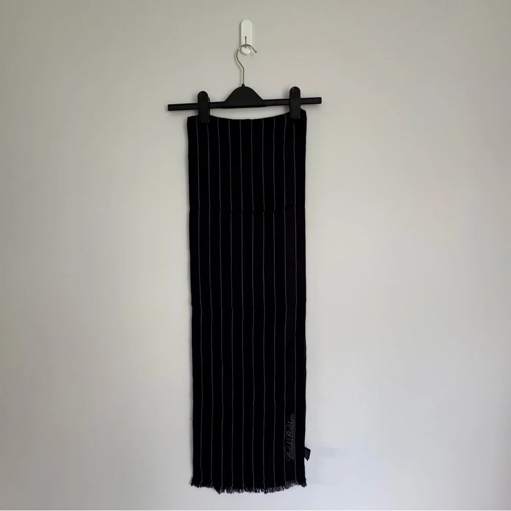 NWOT Brooks Brothers Wool Navy Gray Fringe Striped Scarf